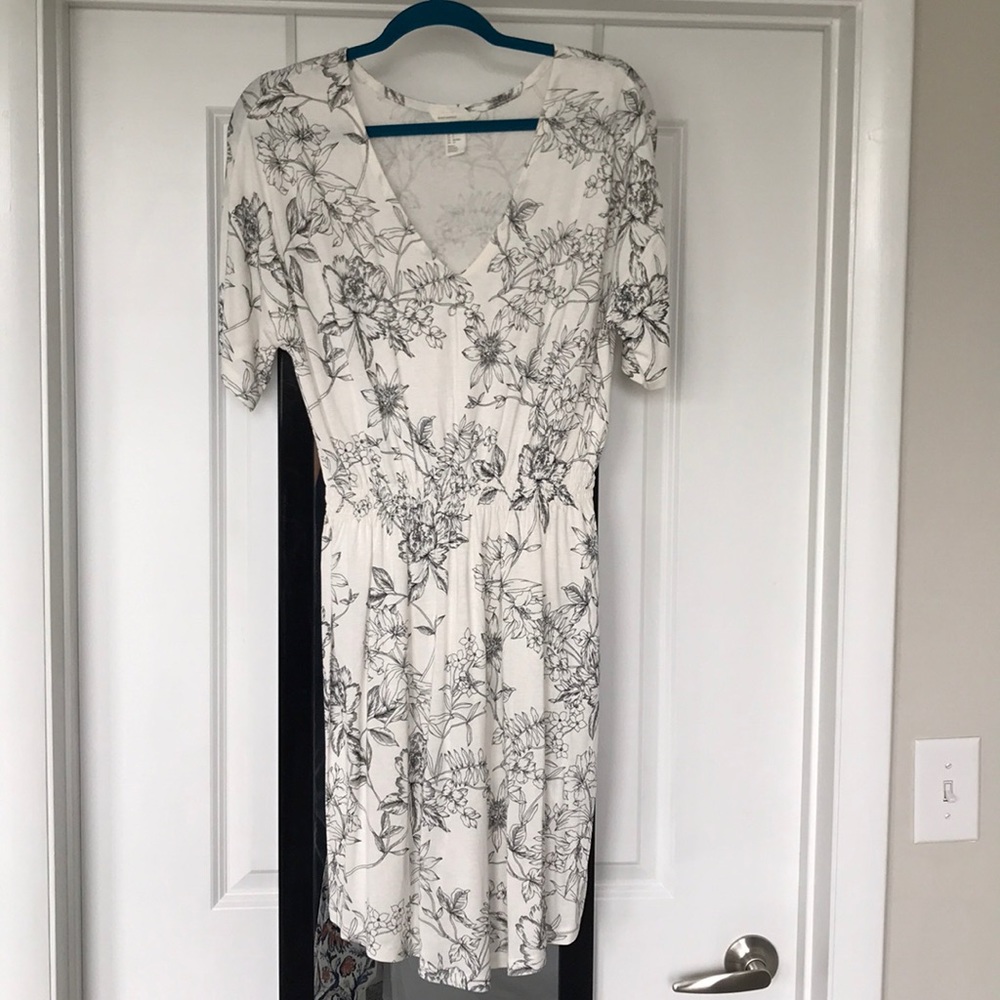 h&m printed cotton dress Women's White/floral Long Cotton Dress